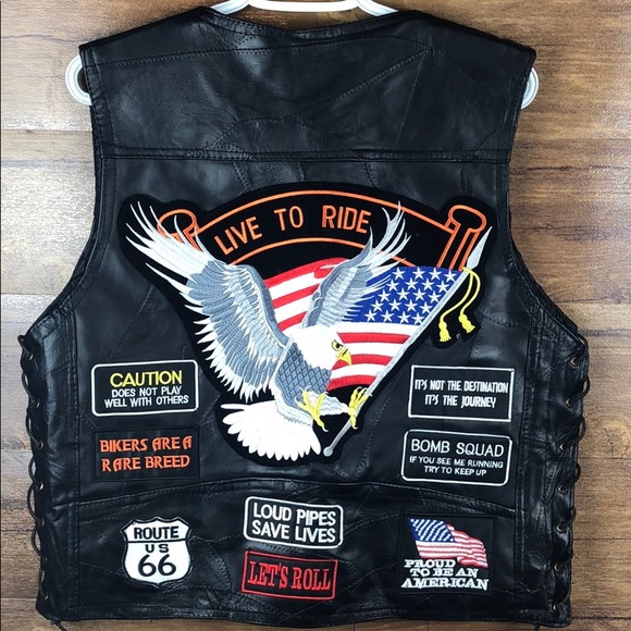 Diamond Plate Other - Men's Buffalo Black Leather Biker Patch Vest M